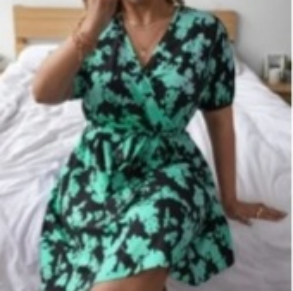 Black / Teal floral wrap dress